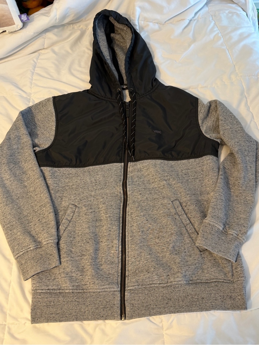 Vans men’s gray black full zip hoodie jacket windbreaker